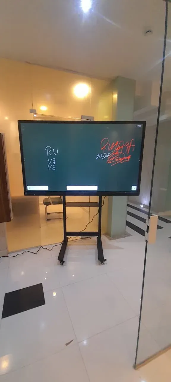 Ruqaqa collaborative interactive display on a mobile stand with a digital whiteboard and touch writing