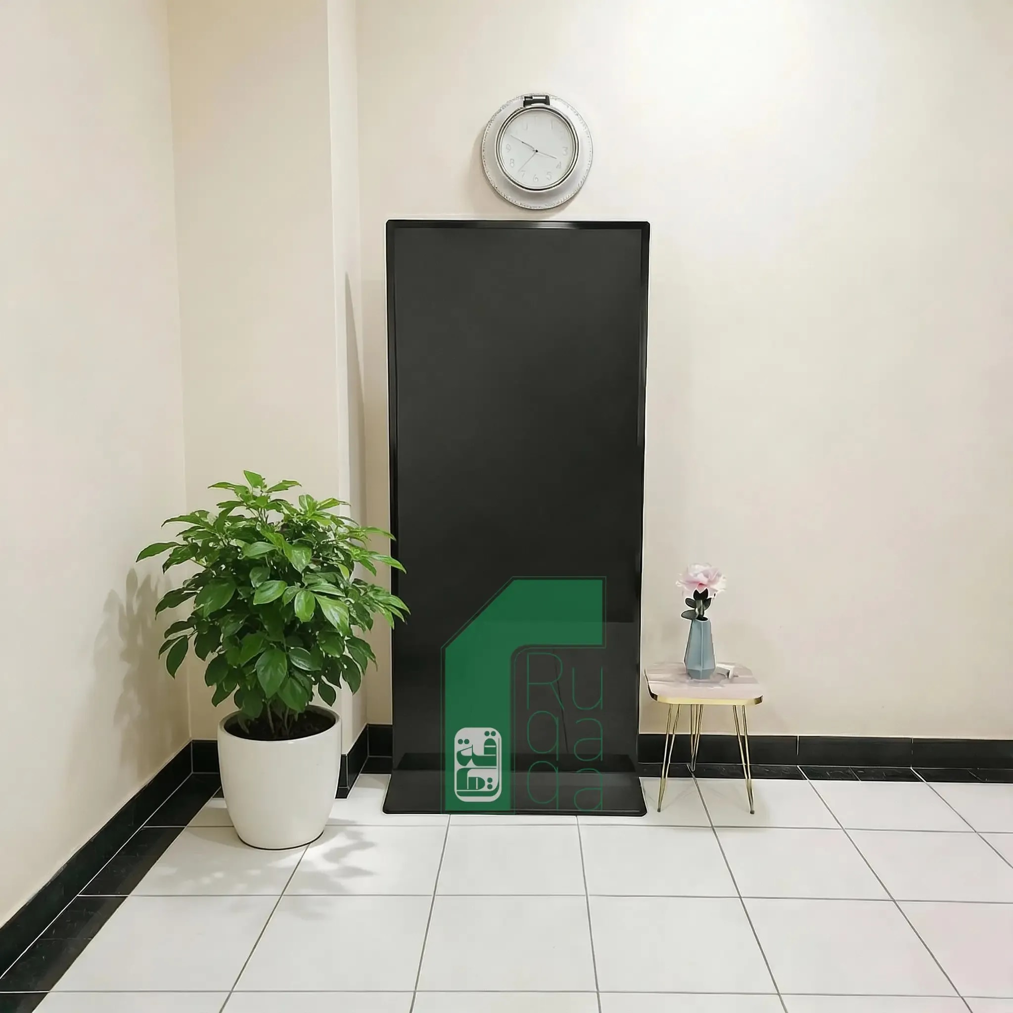 Ruqaqa freestanding digital signage display screen for advertising and promotional content in commercial lobbies and retail spaces