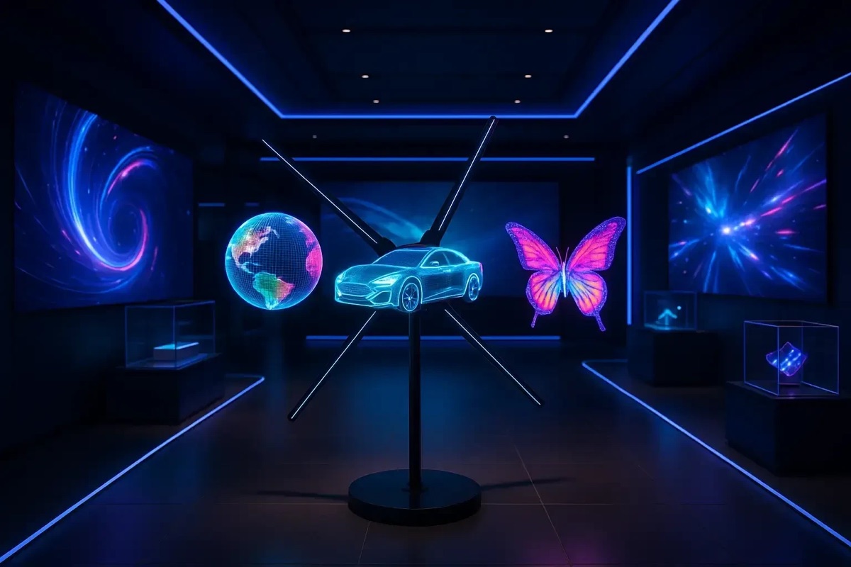 Ruqaqa showroom with 3D hologram displays and immersive LED screens